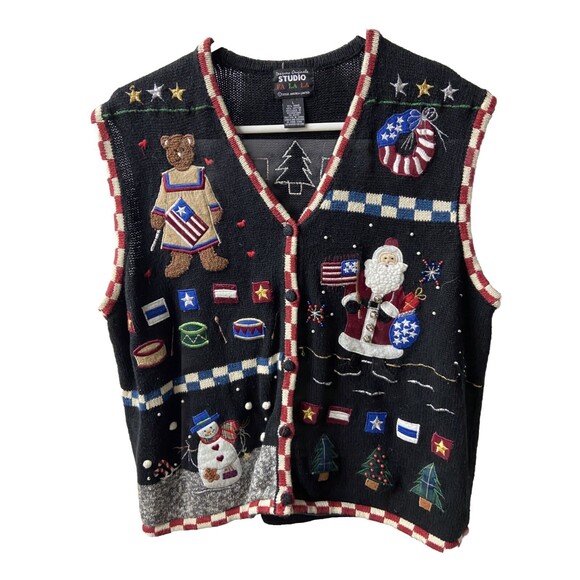 Designer Origional Studio Womens Large Black All Holidays Knit Decorated Vest - Picture 1 of 8